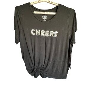 Torrid Sequin CHEERS Party Black T-Shirt 2X- 4X